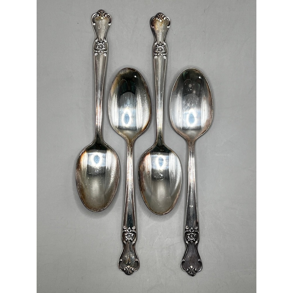 Old Company Plate Signature Rose Silver Plate Teaspoons Rose Monogram M Set of 4